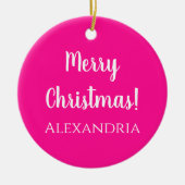 メリーパーソナライズされたクリスマス熱ピンク セラミックオーナメント (正面)