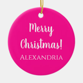 メリーパーソナライズされたクリスマス熱ピンク セラミックオーナメント