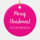 メリーパーソナライズされたクリスマス熱ピンク セラミックオーナメント (裏面)