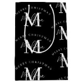 メリーパーソナライズされたクリスマス白黒モノグラム ミディアムペーパーバッグ (正面)