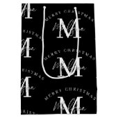 メリーパーソナライズされたクリスマス白黒モノグラム ミディアムペーパーバッグ (裏面)