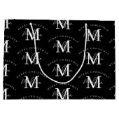 メリーパーソナライズされたクリスマス白黒モノグラム ラージペーパーバッグ (裏面)