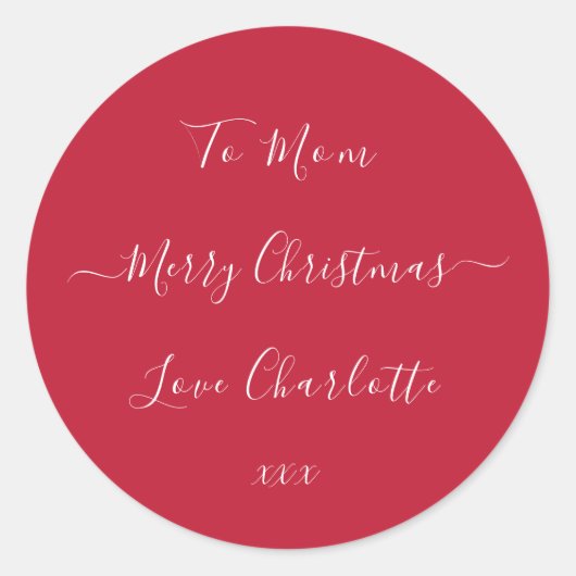 メリーパーソナライズされたクリスマス赤いギフトラベル ラウンドシール (正面)