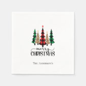 メリーパーソナライズされたクリスマス赤い緑の格子木 スタンダードカクテルナプキン (正面)