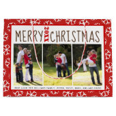 メリーパーソナライズされたクリスマス赤い雪片の写真 ラージペーパーバッグ (正面)