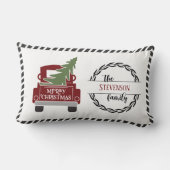 メリーパーソナライズされたクリスマス赤トラック休日 ランバークッション (裏面)