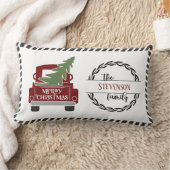 メリーパーソナライズされたクリスマス赤トラック休日 ランバークッション (ブランケット)