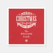 メリーパーソナライズされたクリスマス赤ファミリー名 スタンダードカクテルナプキン (正面)