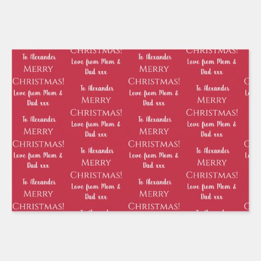 メリーパーソナライズされたクリスマス赤フェスティバル ラッピングペーパーシート (正面3)