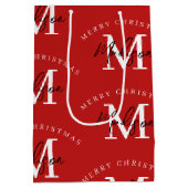 メリーパーソナライズされたクリスマス赤モノグラム ミディアムペーパーバッグ (裏面)