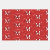 メリーパーソナライズされたクリスマス赤モノグラム ラッピングペーパーシート (正面)