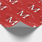 メリーパーソナライズされたクリスマス赤モノグラム ラッピングペーパー (角)