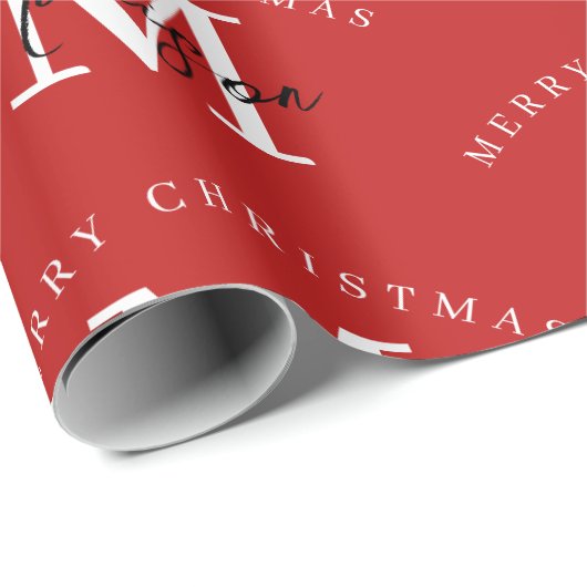 メリーパーソナライズされたクリスマス赤モノグラム ラッピングペーパー (ロールコーナー)