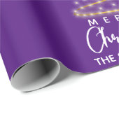 メリーパーソナライズされたクリスマス金ゴールドツリーパープル ラッピングペーパー (ロールコーナー)