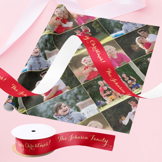 メリーパーソナライズされたクリスマス金ゴールド赤いギフトラップ サテンリボン