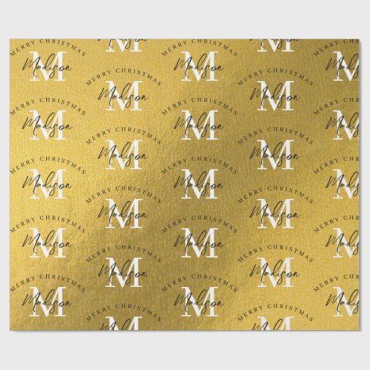 メリーパーソナライズされたクリスマス金箔モノグラム ラッピングペーパー (フラット)