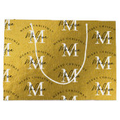 メリーパーソナライズされたクリスマス金箔モノグラム ラージペーパーバッグ (裏面)