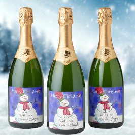 メリーパーソナライズされたクリスマス雪だるま スパークリングワインラベル