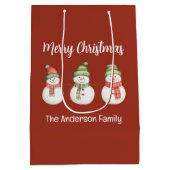 メリーパーソナライズされたクリスマス雪だるま ミディアムペーパーバッグ (裏面)