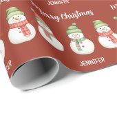 メリーパーソナライズされたクリスマス雪だるま ラッピングペーパー (ロールコーナー)