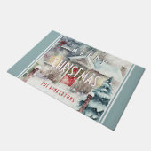 メリーパーソナライズされたクリスマス雪のコテージ ドアマット (アングル)