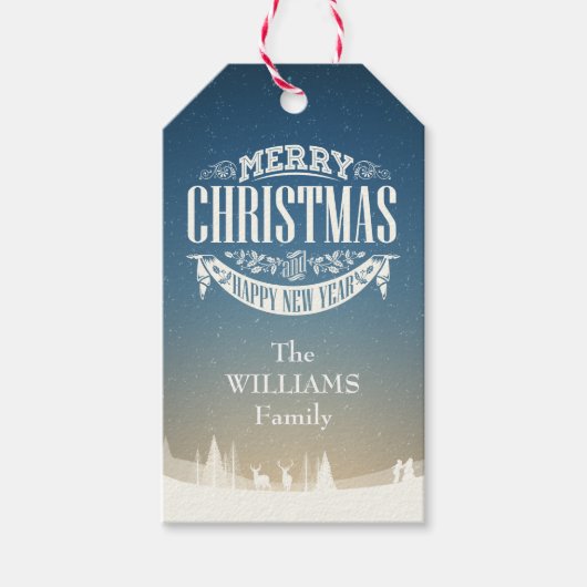 メリーパーソナライズされたクリスマス雪のシーン写真 ギフトタグ (正面)