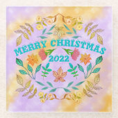メリーパーソナライズされたクリスマス20XX ガラスコースター (正面)
