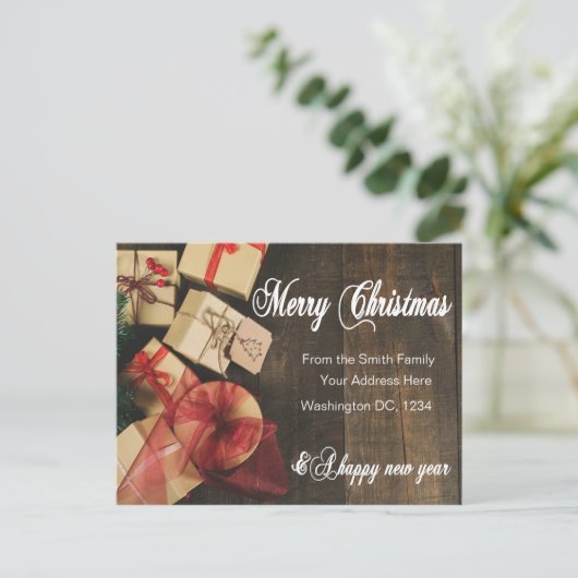 メリーパーソナライズされたクリスマス・カード家族の友人 ポストカード (スタンド正面)