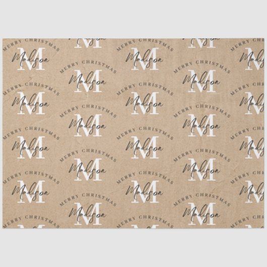 メリーパーソナライズされたクリスマス・クラフト・モノグラム 薄葉紙 (正面)