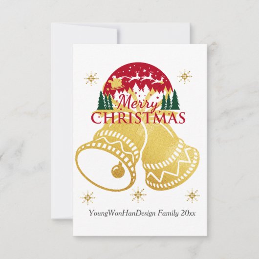 メリーパーソナライズされたクリスマス・ゴールデンベル・カード サンキューカード (正面)
