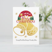 メリーパーソナライズされたクリスマス・ゴールデンベル・カード サンキューカード (スタンド正面)