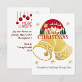 メリーパーソナライズされたクリスマス・ゴールデンベル・カード サンキューカード (正面/裏面)