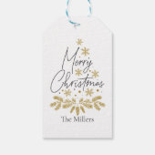 メリーパーソナライズされたクリスマス、金ゴールドのスノーフレーク・ツリー ギフトタグ (裏面)