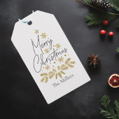 メリーパーソナライズされたクリスマス、金ゴールドのスノーフレーク・ツリー ギフトタグ