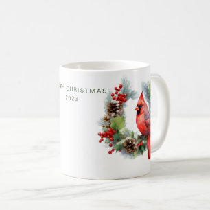 メリーパーソナライズされたクリスマス（鳥）ショウジョウコウカンチョウ コーヒーマグカップ
