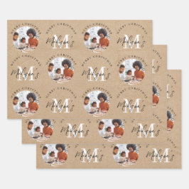 メリーパーソナライズされたクリスマスKraftモノグラム写真 ラッピングペーパーシート