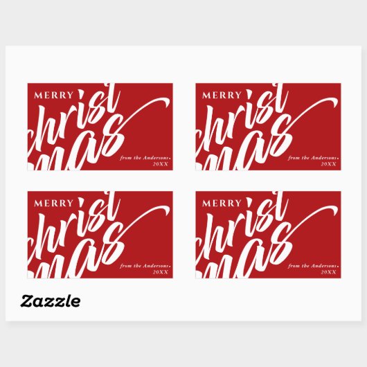 メリーパーソナライズされたスの名モダン前はっきりした赤 長方形シール (シート)