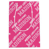 メリーパーソナライズされたスクリスマスピンク ミディアムペーパーバッグ (正面)