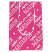 メリーパーソナライズされたスクリスマスピンク ミディアムペーパーバッグ (裏面)