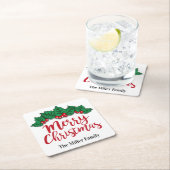 メリーパーソナライズされたスクリス葉トのとベリー スクエアペーパーコースター (インサイチュ)