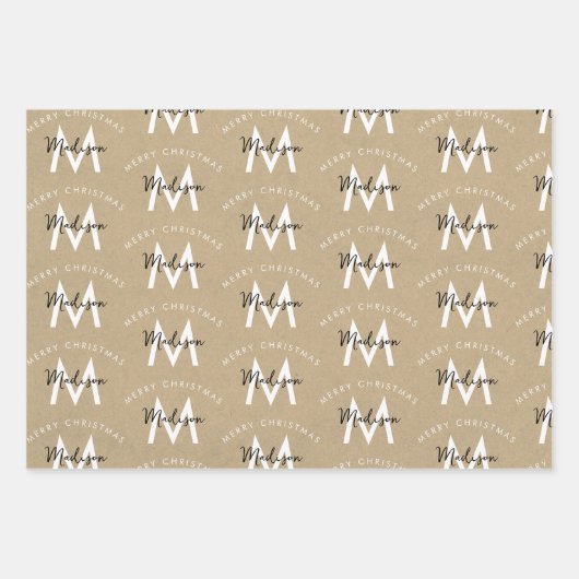 メリーパーソナライズされたスモダンクリスクラフトモノグラム ラッピングペーパーシート (正面2)