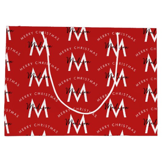 メリーパーソナライズされたスモダン・クリスマス・レッド・モノグラム ラージペーパーバッグ (裏面)