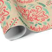 メリーパーソナライズされたモダンクリスマス書道 ラッピングペーパー (ロールコーナー)