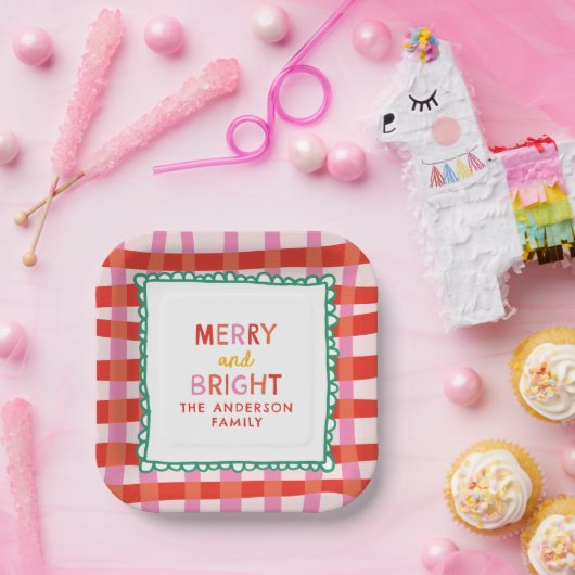 メリーパーソナライズされた真っ赤市松模様に ペーパープレート (パーティー)