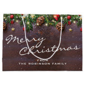 メリーパーソナライズされた素朴クリスマス ラージペーパーバッグ (裏面)