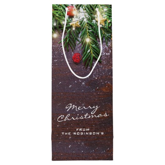 メリーパーソナライズされた素朴クリスマス ワインギフトバッグ (裏面)
