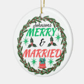 メリーパーソナライズされた結婚したお結婚した二人 セラミックオーナメント (左)