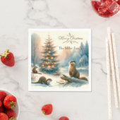 メリーパーソナライズされた・クリスマス・オッター家族の冬 スタンダードカクテルナプキン (インサイチュ)