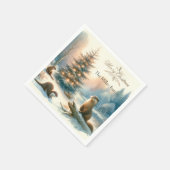 メリーパーソナライズされた・クリスマス・オッター家族の冬 スタンダードカクテルナプキン (角)