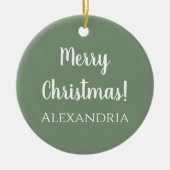 メリーパーソナライズされた・クリスマス・セージ・グリーン セラミックオーナメント (正面)